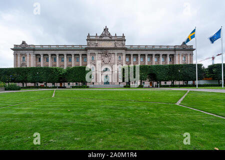 Stockholm, Schweden. September 2019. Panoramablick auf das schwedische Parlament Gebäude Stockfoto