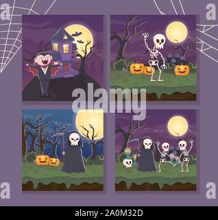 Dracula Skelett Tod Banner halloween Vector Illustration Stock Vektor