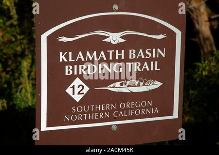 Birding Trail anmelden, Wood River Wetland, Klamath Falls District Büro des Land-Managements, Oregon Stockfoto