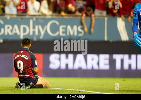 Pamplona, Spanien. 20 Sep, 2019. Chimy Avila (vorwärts; CA Osasuna), die in Aktion während der spanischen Fußball der Liga Santander, Übereinstimmung zwischen CA Osasuna und Real Betis am Sadar Stadium, in Pamplona gesehen. (Endstand; CA Osasuna 0:0 Real Betis) Credit: SOPA Images Limited/Alamy leben Nachrichten Stockfoto