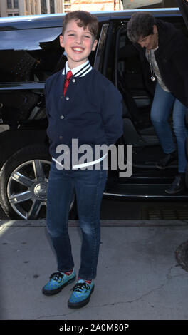 New York, USA. 20. Sep 2019. September 20, 2019 Iain Armitage am Bau Reihe über die neue Saison der jungen Sheldon in New York zu sprechen. September 20, 2019 Credit: RW/MediaPunch Credit: MediaPunch Inc/Alamy leben Nachrichten Stockfoto