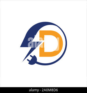Modernes Electric Power-Logo mit Blitz und Stecker Stockfoto
