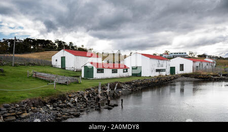 Ushuaia, Argentinien - 29. März 2019: Einer der größten Betriebe der Insel, den Harberton Ranch. Stockfoto