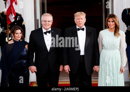 Washington, DC, USA. 20 Sep, 2019. Us-Präsident Donald Trump (2. R, vorne) und First Lady Melania Trump (1. R, vorne) Willkommen der australische Premierminister Scott Morrison und seine Frau Jenny Morrison im Weißen Haus in Washington, DC, USA, Sept. 20, 2019. Credit: Ting Shen/Xinhua Stockfoto