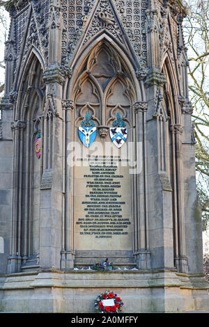 Inschrift am Denkmal der Märtyrer in St Giles' Oxford im Speicher des 16. Jahrhunderts protestantische Bischöfe Cranmer, Latimer und Ridley 1838 erbaut Stockfoto