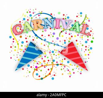 Bunten Hintergrund mit CARNIVAL Inschrift. Flache Bauform Stock Vektor