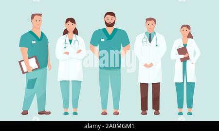 Fünf Ärzte hoch. Medical Care Konzept Stock Vektor