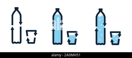 Kunststoff-PET-Flaschen und Papier Glas Form recycling Symbol mit Pfeilen Stock Vektor