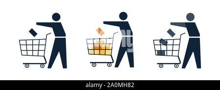 Shopper, Kunden mit Karre beim Einkaufen im Store. Stock Vektor