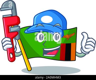 Klempner Sambia Charakter Flagge in der Schublade Maskottchen Stock Vektor