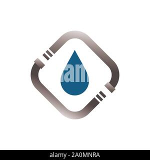 Sanitär Sanitär logo Symbol von Rohr und Tropfen Wasser in weißen Hintergrund Vector Illustration Stock Vektor