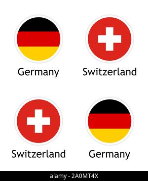 Abbildungen der Politischen Union in der Schweiz und Deutschland. Deutsche und Schweizer Fahnen in Runde flache Form mit Bildunterschriften auf weißem Hintergrund Stock Vektor