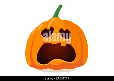 Lustige gruselige gruselige Lächeln Kürbis Jack o Laterne mit gruseligen Tooths. Traditionelle Dekoration Symbol des Herbstes Happy halloween Feiertagsfeier. Vektor Horror Illustration isoliert auf weißem Hintergrund Stock Vektor