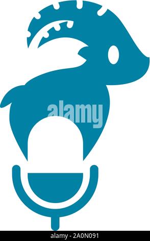 Goat Logo Design mit Podcast und Broadcast Stock Vektor