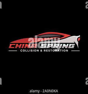 Sportwagen-Logo-Design mit roter Silhouette Stock Vektor