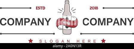 Weinetikett Flaschen-Logo-Designs mit klassischer Kunst einfach Stock Vektor