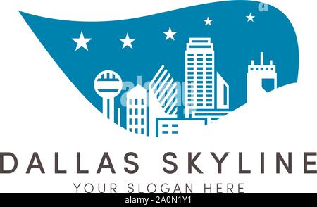 Dallas Skyline-Logo-Designs mit Sternen und River-Logo Stock Vektor
