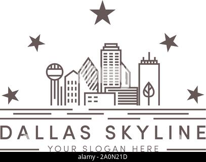 Dallas Skyline-Logo-Designs mit Sternen und River-Logo Stock Vektor