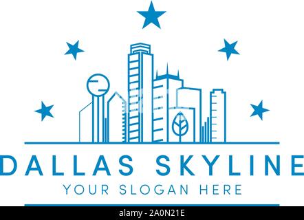 Dallas Skyline-Logo-Designs mit Sternen und River-Logo Stock Vektor