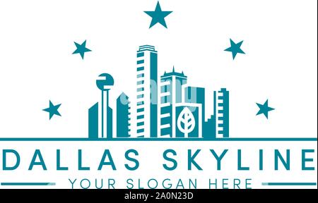 Dallas Skyline-Logo-Designs mit Sternen und River-Logo Stock Vektor