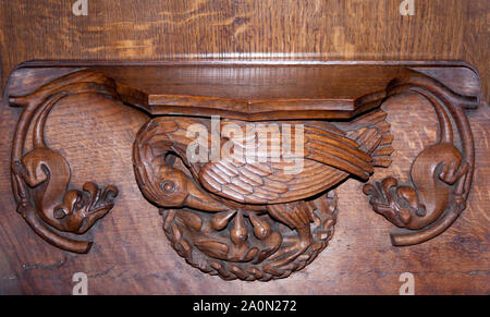 Misericords, St. Nikolaus-Kathedrale, Newcastle. Von Ralph Hedley c 1885 geschnitzt. Stockfoto