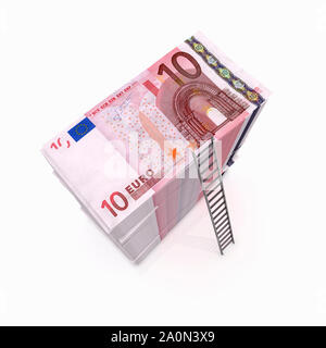 Große Stapel von Euro Banknoten Währung mit Leiter - Zugang Konzept zu finanzieren. Stockfoto