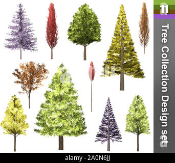 Baum Korrektur Design. 3D-Darstellung. Weißer Hintergrund isolieren. Natur und Gärten Design. Stockfoto