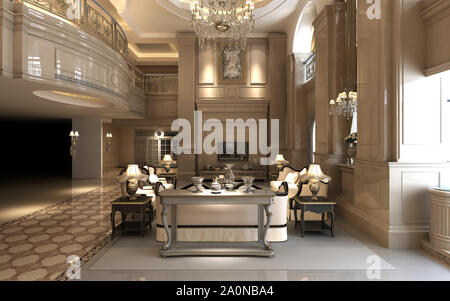 3D-Render von Neo Classic home Wohnzimmer Stockfoto