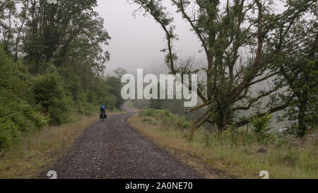 Ein touring Radfahrer Fahrten durch den Brecon Beacons auf dem ehemaligen Brecon und Merthyr Railway Line, jetzt Teil des National Cycle Network Route 8. Stockfoto