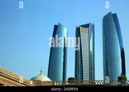 Les Tours Etihad. Jumeirah. 2007-2011. Abu Dhabi. Vereinigte Arabes Unis. /Etihad Towers Gebäudekomplex. Jumeirah. 2007-2011. Emirat Abu Dhabi. Stockfoto