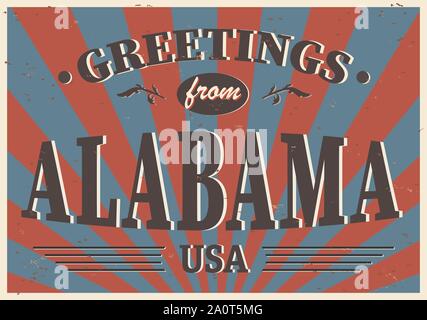 ALABAMA Vintage Touristische Karte - Vector EPS 10. Grunge Effekte kann leicht für ein brandneues, sauber Zeichen entfernt werden. Stock Vektor