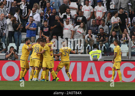 Turin, Italien, 21. September 2019, eine TIM 2019/2020 - Turin, ALLIANZ STADION JUVENTUS VS HELLAS VERONA GLÜCK HELLAS PRO IL GOL 1-0 während Juventus Vs Hellas Verona - Italienische Fußball Serie A Männer Meisterschaft - Credit: LPS/Claudio Benedetto/Alamy Live News SERIE Stockfoto