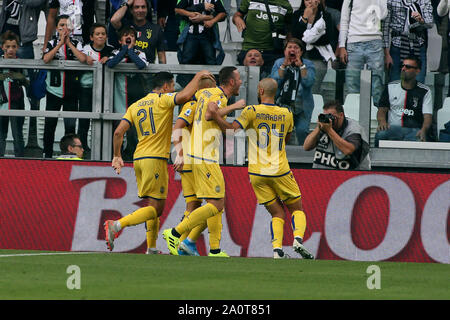 Turin, Italien, 21. September 2019, eine TIM 2019/2020 - Turin, ALLIANZ STADION JUVENTUS VS HELLAS VERONA GLÜCK HELLAS VERONA während Juventus Vs Hellas Verona - Italienische Fußball Serie A Männer Meisterschaft - Credit: LPS/Claudio Benedetto/Alamy Live News SERIE Stockfoto