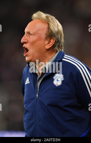 13. September 2019, Pride Park, Derby, England; Sky Bet Meisterschaft Fußball, Derby County vs Cardiff City; Manager von Cardiff City, Neil Warnock Credit: Jon Hobley / Aktuelles Bilder der Englischen Football League Bilder unterliegen DataCo Lizenz Stockfoto