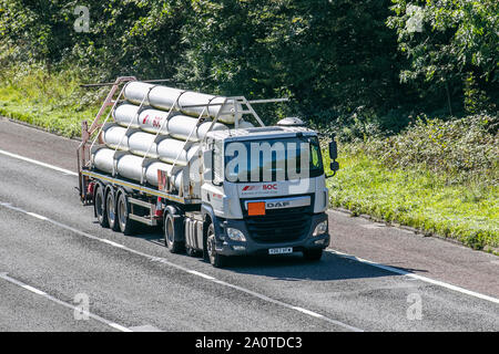 BOC Industriegase; Schwere bulk Transport-LKW, Spedition, Lkw, Transport, Lastwagen, Cargo, DAF, Lieferung, Transport, Industrie, Fracht, auf der M6 an der Lancaster, Großbritannien Stockfoto