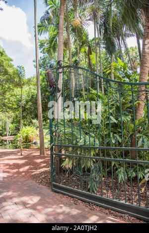 Darwin,NT,Australien-30. November 2017: Tor mit tropischer Flora an einem sonnigen Tag im George Brown Botanic Gardens in Darwin, Australien Stockfoto