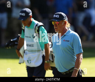 Virginia Water, Großbritannien. 21 Sep, 2019. Miguel Angel Jimenez in Runde drei der BMW PGA Championship, Golfturnier der European Tour bei Wentworth Golf Club, Virginia Water, Surrey, England. Credit: ESPA/Alamy leben Nachrichten Stockfoto