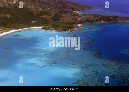 Luftaufnahme von Lizard Island Lagune Korallen und Strand, Northern Great Barrier Reef, Queensland, Australien Stockfoto