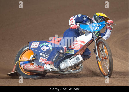 CARDIFF, WALES Emil Saijfutdinov Russlands auf seine Weise, ein in der Hitze 17 Während der ADRIAN FLUX BRITISCHEN FIM SPEEDWAY GRAND PRIX auf dem Fürstentum Stadium, Cardiff am Samstag 21.September 2019. (Credit: Ian Charles | MI Nachrichten) Credit: MI Nachrichten & Sport/Alamy leben Nachrichten Stockfoto