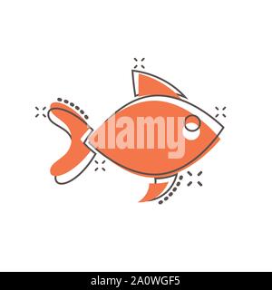 Fisch zeichen Symbol im Comic-stil. Goldfisch vektor Cartoon Illustration auf weißem Hintergrund isoliert. Meeresfrüchte Geschäftskonzept splash Wirkung. Stock Vektor