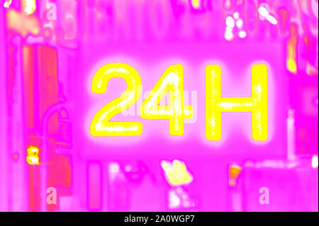 24 Stunden Anzeige Öffnen in Markt, Apotheke, hotel, Tankstelle, Tankstelle und damit Sie wissen, wann dieses Geschäft geöffnet ist Stockfoto