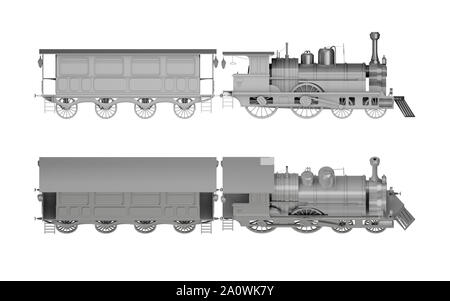 Grau Lokomotive isoliert auf Weiss. 3D-Rendering Stockfoto
