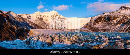 Gletscherzunge Svinafellsjokull, Nationalpark Skaftafell, Sudurland, South Island, Island Stockfoto