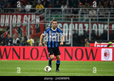 Mailand, Italien. 21.September 2019. Italienische Serie A, AC Mailand vs FC Internazionale. Stefan De Vrij des FC Internazionale in Aktion während der Serie ein Match zwischen AC Mailand und FC Internazionale. Stockfoto