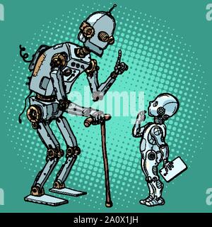 Alte und neue Roboter. Pop Art retro Vektor illustration Zeichnung Stock Vektor