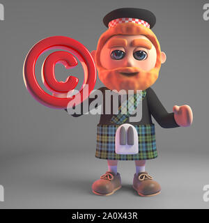 3d cartoon Schotte im Kilt rote Copyright Symbol 3d-Grafik rendern Stockfoto