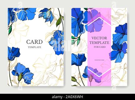 Vektor Flachs floral botanischen Blumen. Blau und Grün gravierten Tinte Art Hochzeit hintergrund Karte Blumen dekorativ Grenze. Danke, Rsvp, Einladungs-E Stock Vektor