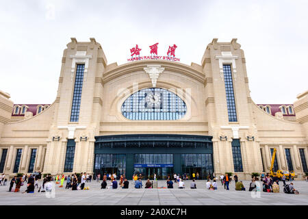 Heilongjiang Harbin-15 Aug 2019: Harbin neuen Bahnhof Fassade Ansicht Stockfoto