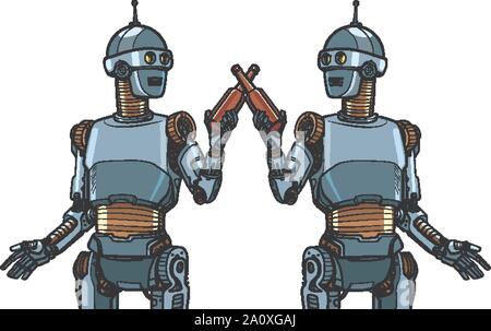 Roboter trinken Bier. Prost Toast auf das Treffen. Pop Art retro Vektor illustration Zeichnung vintage Kitsch Stock Vektor