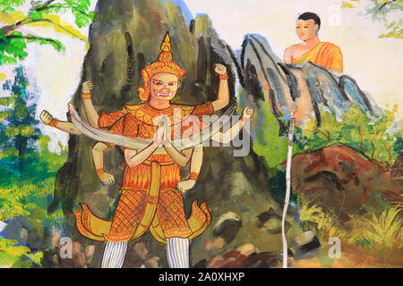 Vie de Bouddha. Peinture murale. Wat Ong Teu Mahawihan. Tempel der schweren Bouddha. Vientiane. Laos. Stockfoto